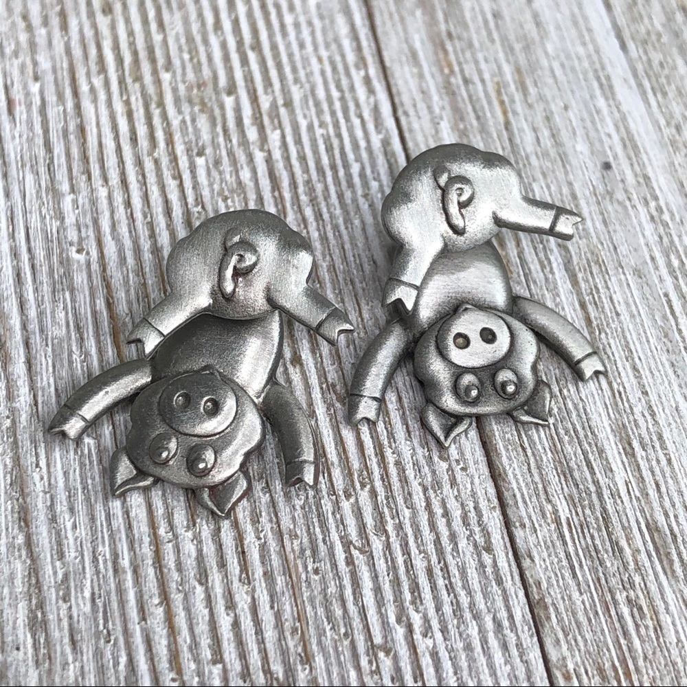 Vintage JJ Upside Down Pig Back to Front Earrings